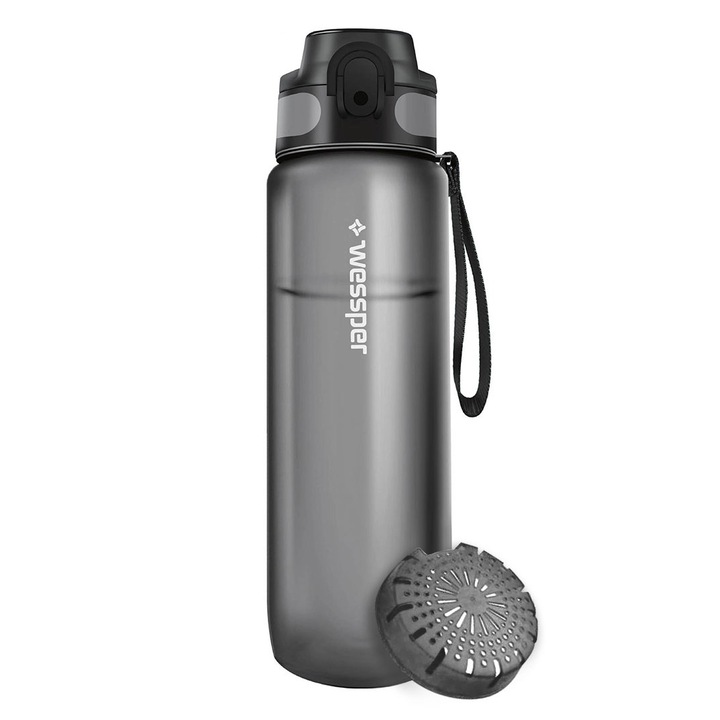 Bidon de apa, Wessper ACTIVEMAX Triline, fara BPA, plastic Tritan, cu capac de fructe, 500 ml 22 x 7 cm, Gri