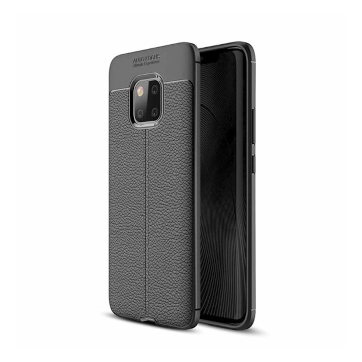 Mobiltelefon tok, kompatibilis, Huawei Mate 20 Pro Gigapack szilikon telefonvédő (ütésállóság, bőr hatású, varrás minta) fekete, gigapack csomagolás