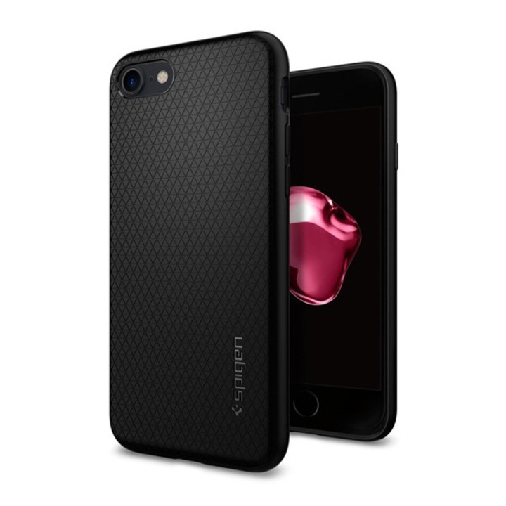 Mobiltelefon tok, kompatibilis, Apple iPhone SE 3 (2022) / iPhone SE 2 (2020) / iPhone 8 4.7 Spigen liquid air szilikon telefonvédő (ütésállóság, légpárnás sarok, rombusz) fekete, gyártói csomagolás