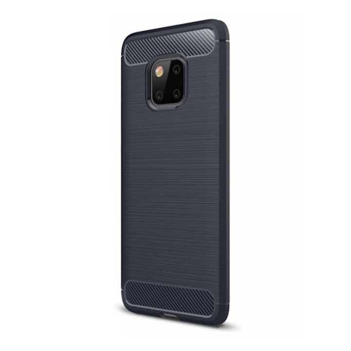 Mobiltelefon tok, kompatibilis, Huawei Mate 20 Pro Gigapack szilikon telefonvédő (ütésállóság, légpárnás sarok, szálcsiszolt, karbon minta) sötétkék, gigapack csomagolás
