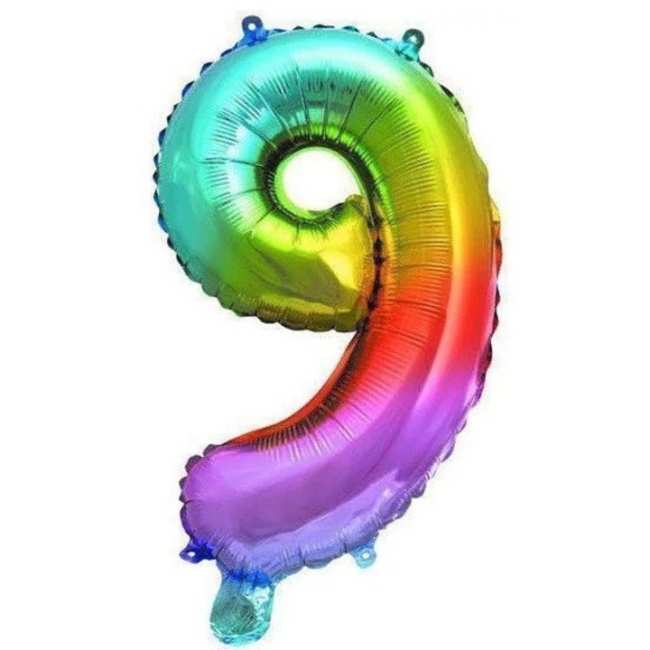 Multicolour Metallic mini 9-es szám fólia lufi 36 cm