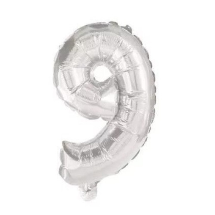 Óriás 9-es szám Silver Fólia lufi 85 cm