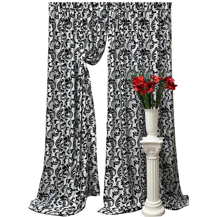 Set draperii black-out, culoare gri/negru, colectia "The royal family by Liz Line - Countess's Choice", 140x245x2, cu rejansa - DP1214M