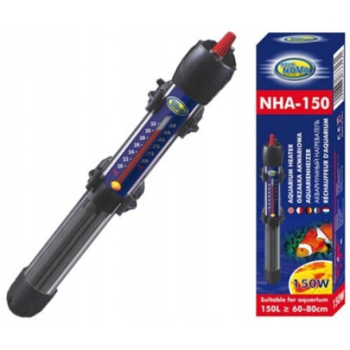 Akváriumi melegítő, Aqua Nova, Hőmérővel, 150w, 150l, Fekete