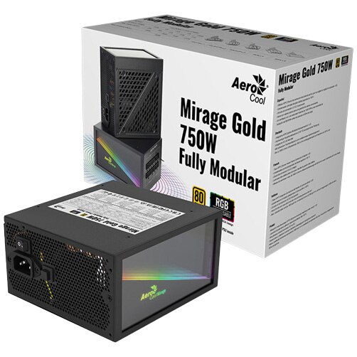 Sursa full modulara Aerocool Mirage Gold 750W neagra iluminare aRGB