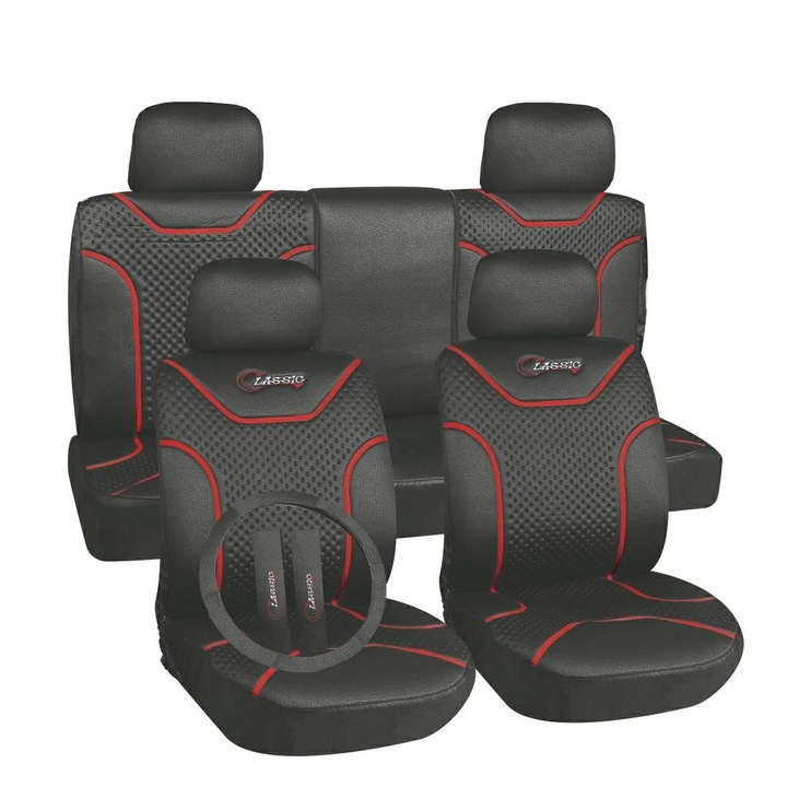 Set huse auto Classic, Carcommerce, Negru/Rosu, 6 bucati, 83982585