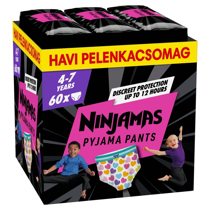 Pampers Ninjamas Pyjama Pants éjszakai bugyipelenka szívecskés 4-7, 17-30 kg, 60 db