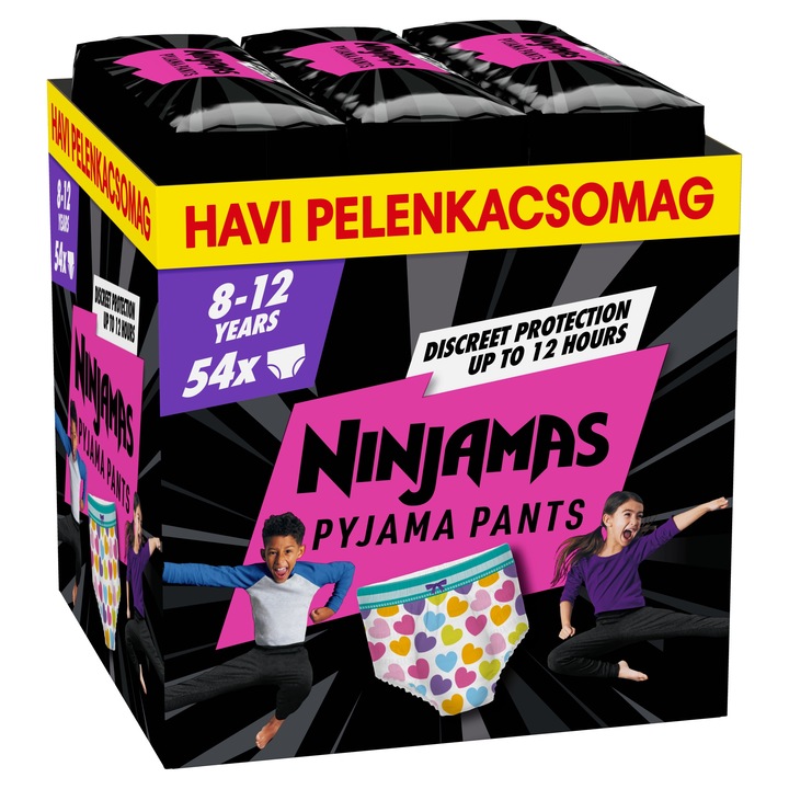 Pampers Ninjamas Pyjama Pants éjszakai bugyipelenka szívecskés 8-12, 27-43 kg, 54 db