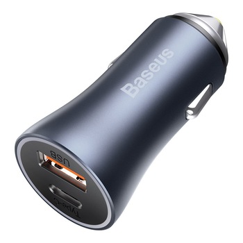 Incarcator Auto Baseus Golden Contactor Pro Dual Quick Charger USB si Type-C Dark Gray (PD, 40W)