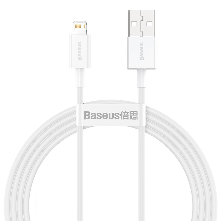 Cablu alimentare si date Baseus, Superior, Fast Charging, USB la tip Lightning 2.4A 1.5m, Alb