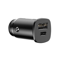 Incarcator Auto Baseus Metal Dual Port 30W USB si Type-C Black (5A max, PD3.0, QC4.0+)