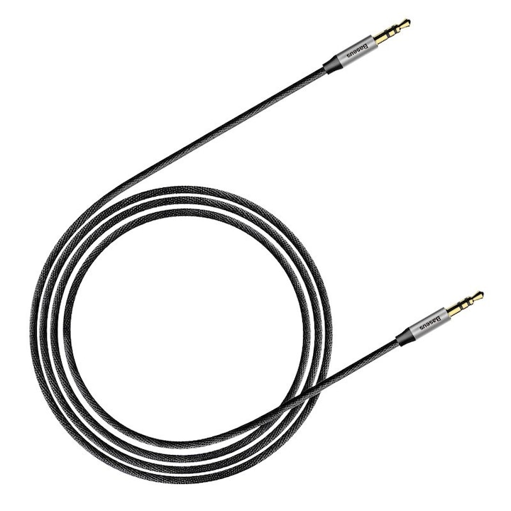 Cablu audio, Baseus, 3,5 mm mini Jack AUX, 1m, Negru/Argintiu