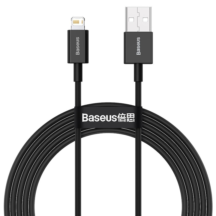 Cablu alimentare si date Baseus, Superior, Fast Charging, USB la tip Lightning 2.4A 1m, Negru