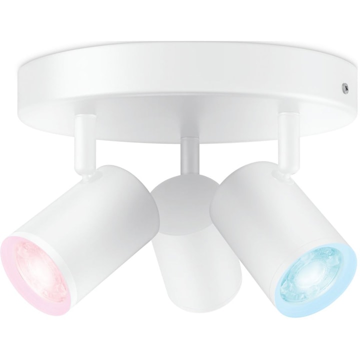Спот WiZ Imageo, Wi-Fi + Bluetooth, RGB LED, Гласово управление, 3xGU10, 3x5W, 1035 лумена, Бяла и цветна светлина (2200-6500K RGB), IP20, 12.3x21 см, Метал, Бял, Енергиен клас F