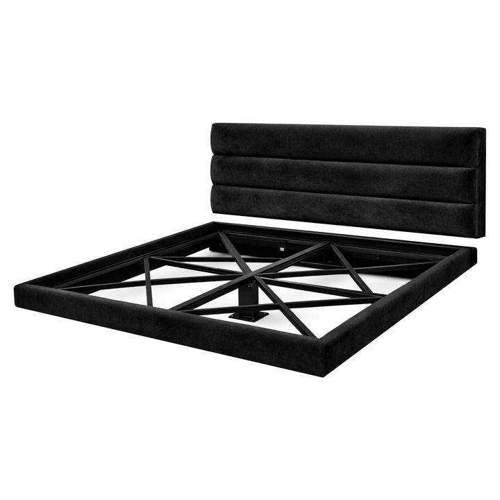 Pat plutitor eFlex Air metalic Negru mat 180x200 cm Tablie Tapitata 180x75 capitonat catifea neagra