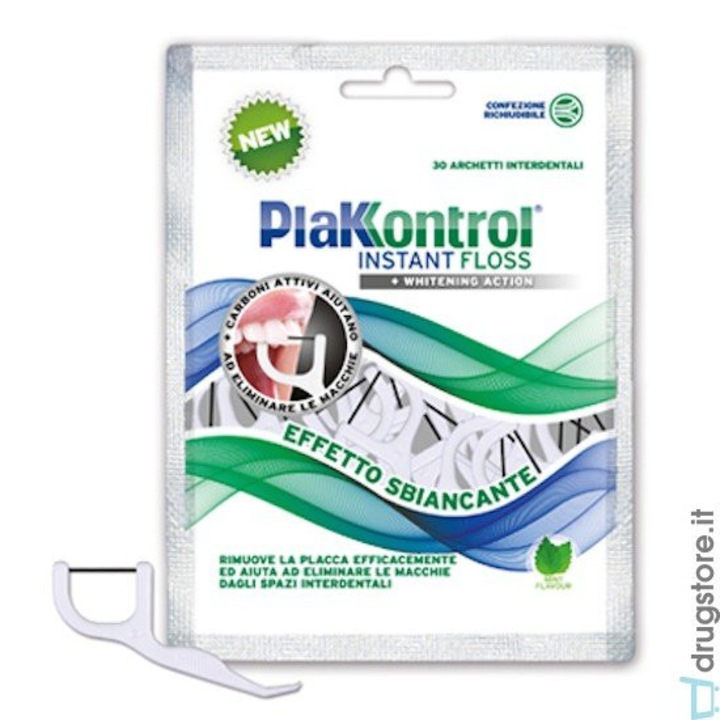 Конец за зъби с дръжка PlakKontrol, 30 бр., избелващ ефект Активен въглен