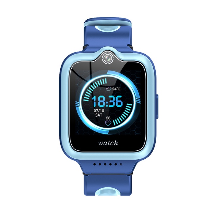 Ceas Smartwatch Pentru Copii YQT T30, Albastru cu Functii de monitorizare, Recunoastere faciala, Camera, Apelare video, SOS, Perimetru siguranta, Lanterna