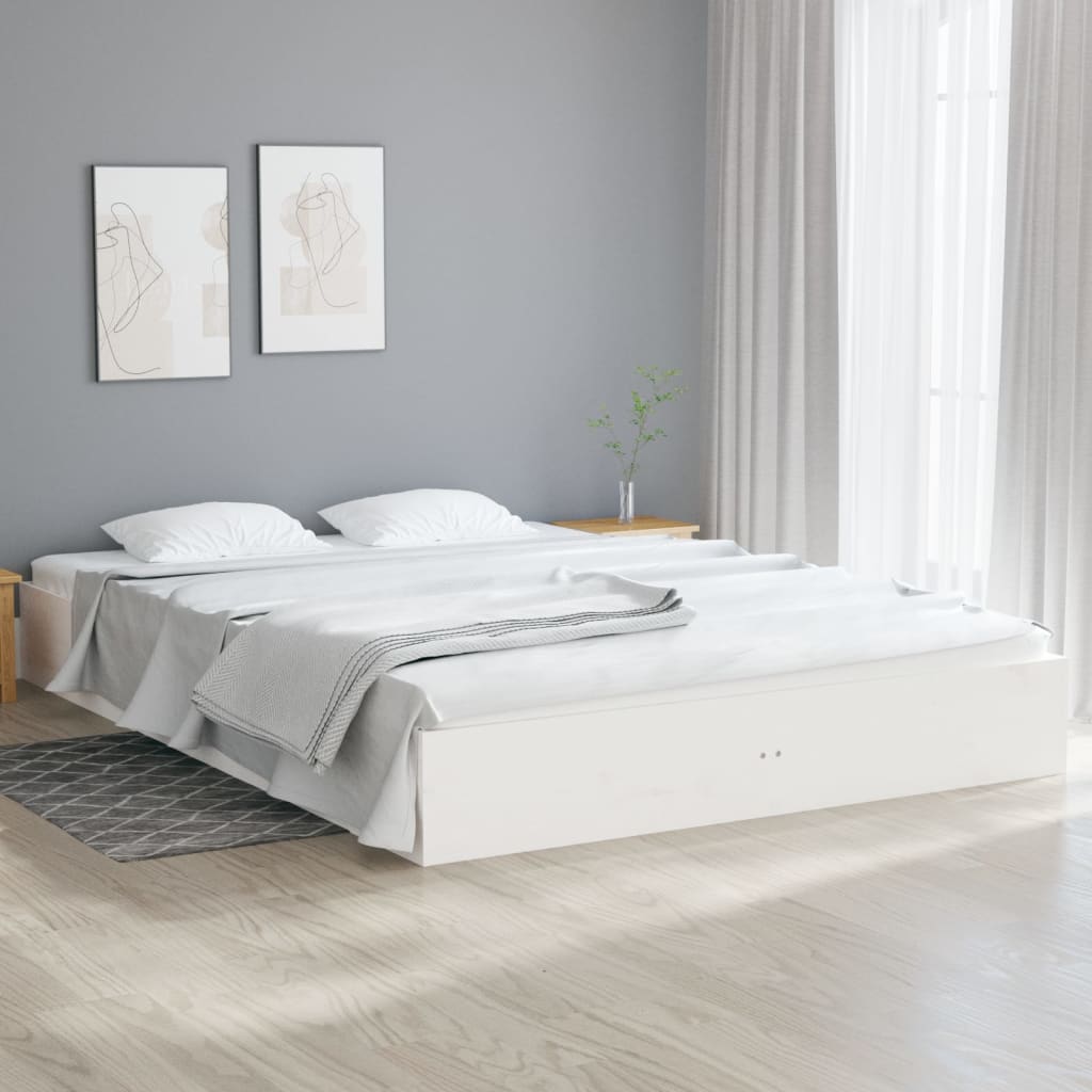de pat dublu,2 persoane King Size 5FT, alb, 150x200 cm, lemn masiv, cu somiera inclusa, BED8937 - eMAG.ro
