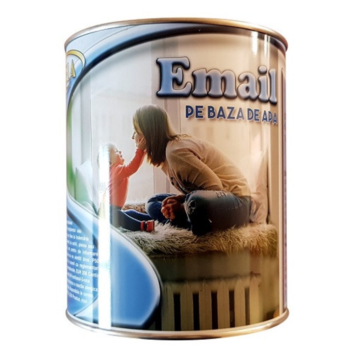 Vopsea email acrilic pe baza de apa, Fiorela, alb lucios, 1000ml pentru lemn, metal, pereti sau radiatoare