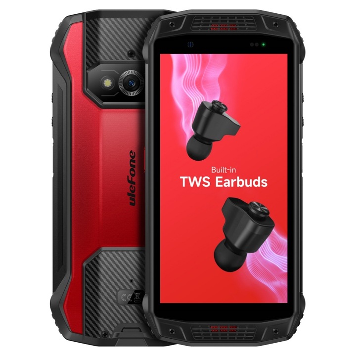 Мобилен телефон Ulefone Armor 15 Red, 4G, Вградени TWS слушалки, 5.45", 6GB RAM, 128GB ROM, Android 12, Helio G35, NFC, 6600mAh, Dual SIM