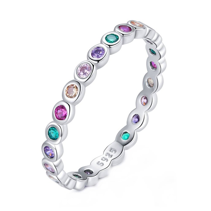 Inel din Argint cu cristale Zirconiu, placat cu Rodiu, Colourful Lucky