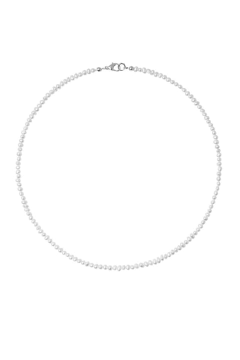 Colier la baza gatului din perle naturale de cultura albe de 3 mm cu accesorii din Argint 925