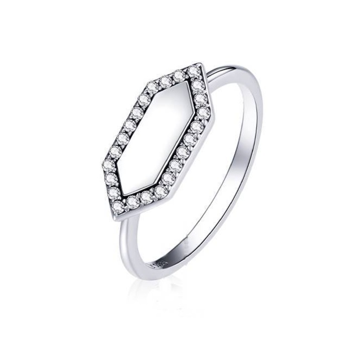 Inel din Argint cu cristale Zirconiu, placat cu Rodiu, Sparkling Hexagon
