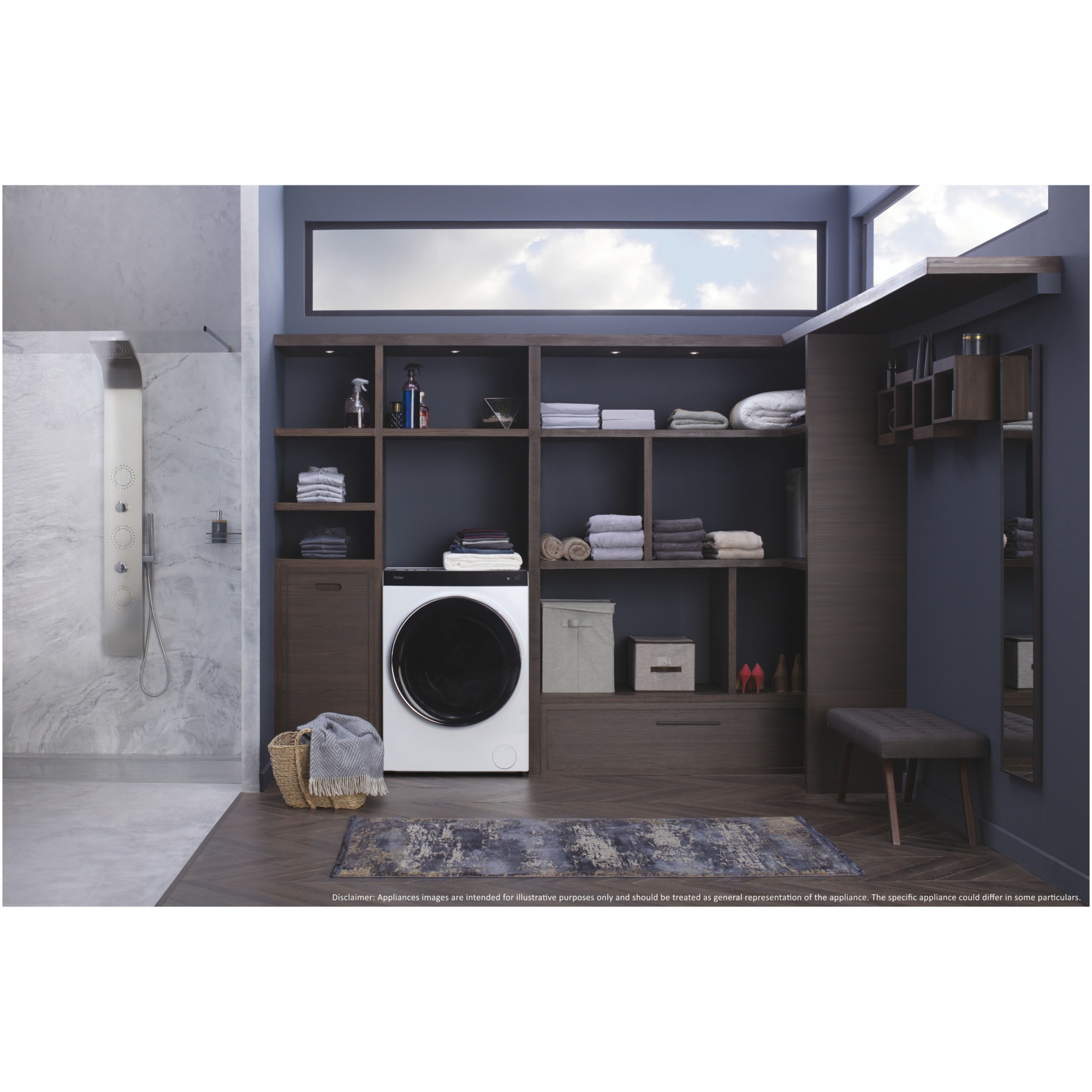 Masina de spalat rufe cu uscator Slim Haier HWD100BD1499UN/S, 10 kg spalare, 6 kg uscare, Clasa A, 1400 RPM, Motor Direct Motion, Wi-Fi, iRefresh, ABT, Steam, iTime, Pillow Drum, Dual Spray, Smart Dosing, Alb