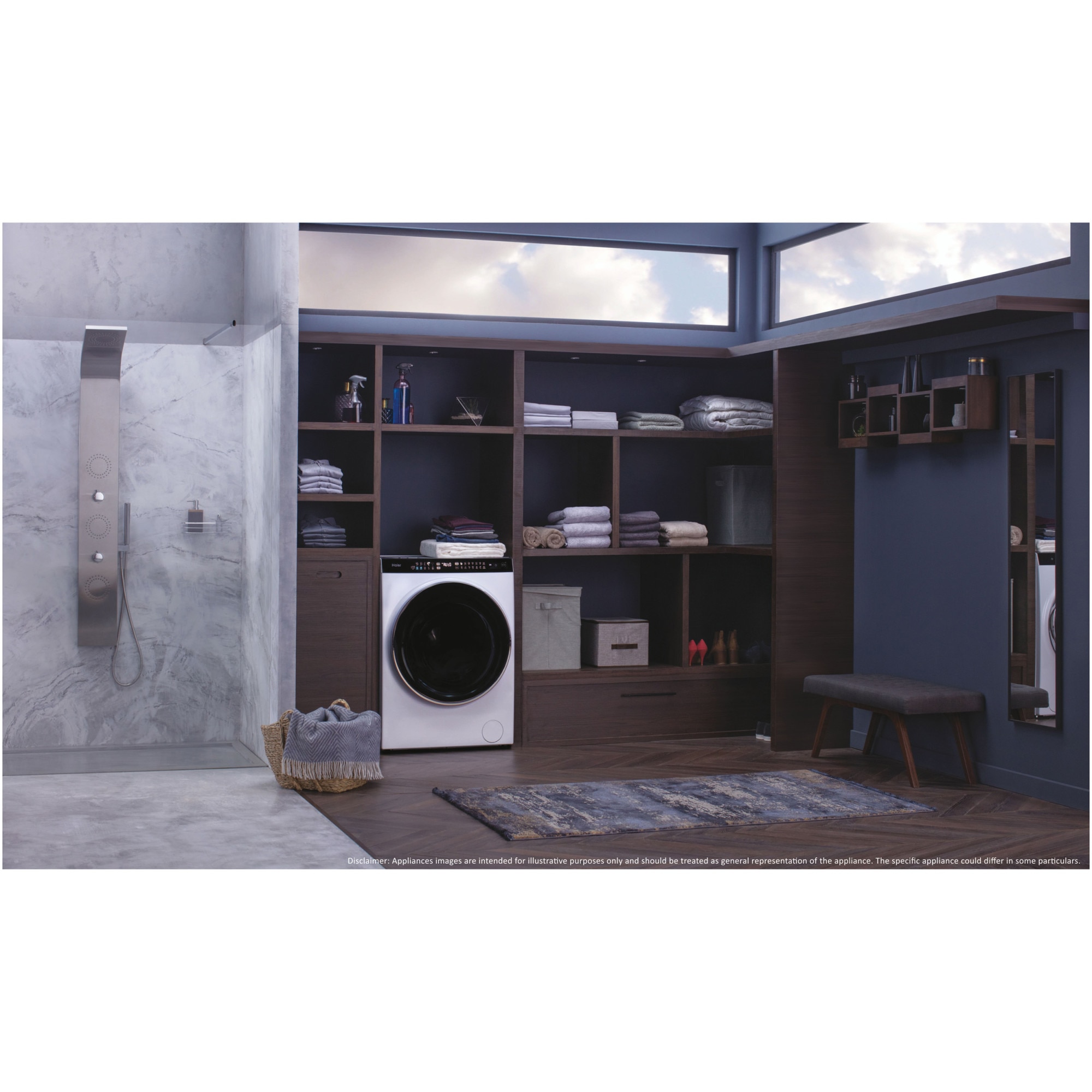 Masina de spalat rufe cu uscator Slim Haier HWD100BD1499UN/S, 10 kg spalare, 6 kg uscare, Clasa A, 1400 RPM, Motor Direct Motion, Wi-Fi, iRefresh, ABT, Steam, iTime, Pillow Drum, Dual Spray, Smart Dosing, Alb