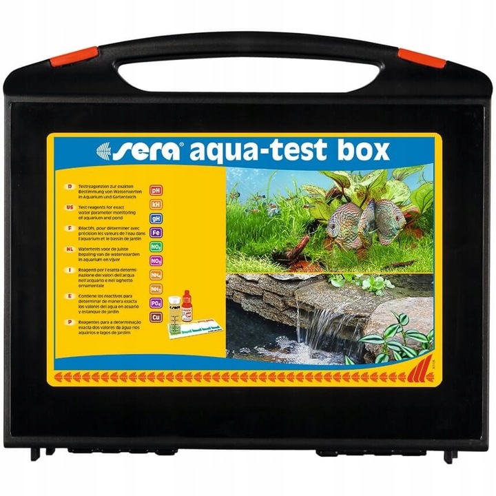 Set trusa pentru testare apa acvariu, Sera, 10in1, Plastic, Negru