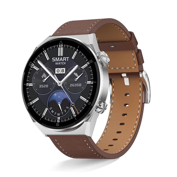 DT NO.1 DT3 Pro MAX pulzus vérnyomás véroxigénszintmérő multisport okosóra magyar nyelvű alkalmazással + ajándék pótszíjjal (Barna)