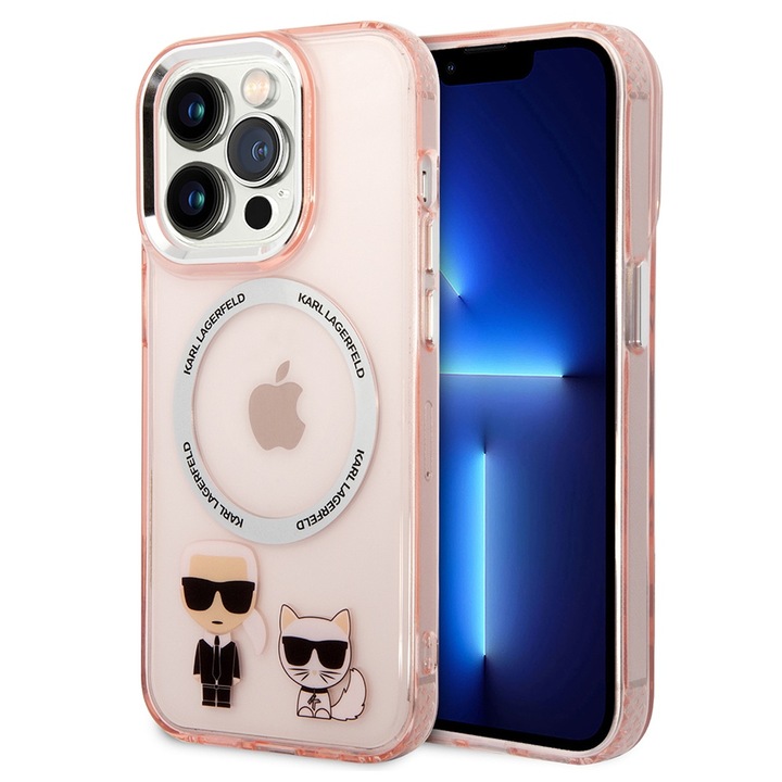 IPhone 14 Pro tok – Karl Lagerfeld Hardcase MagSafe (KLHMP14LHKCP) – Pink Karl & Choupette alumínium