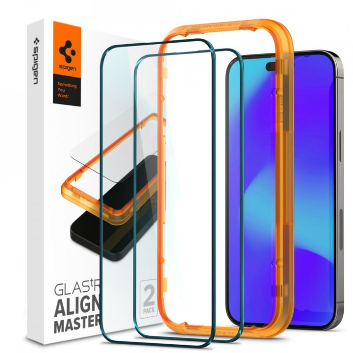 Film iPhone 14 Pro-hoz - Spigen Glas.TR Align Master - Fekete