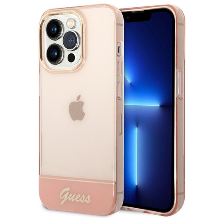 Guess Apple iPhone 14 Pro Max (6.7) PC/TPU Camera Outline Translucent hátlapvédő tok pink (GUHCP14XHGCOP)