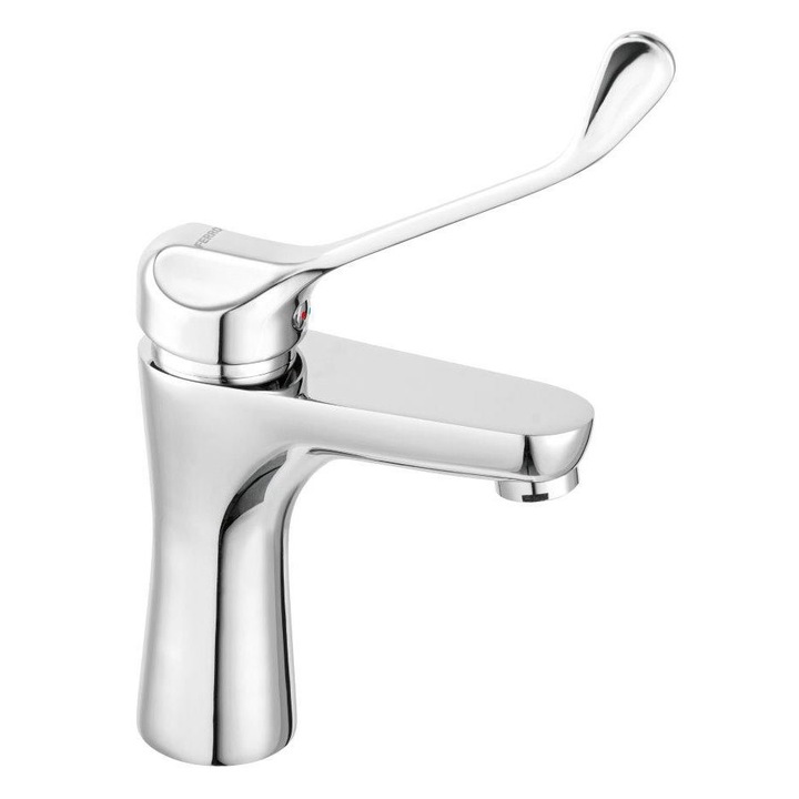 Baterie Ferro Algeo Medico, Pentru lavoar, Maner medical, Cu scurgere automata, Mecanism de inchidere ceramica, Crom