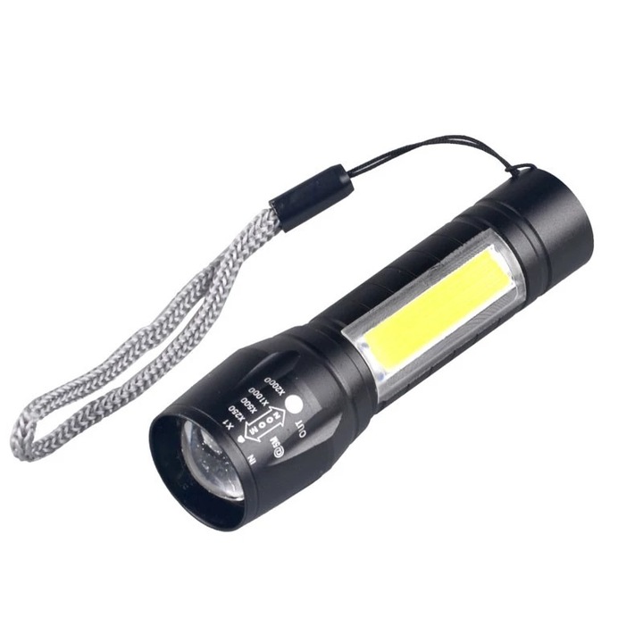 Zseblámpa Digital One SP00433, 9628, Újratölthető akkumulátorral, Fekete