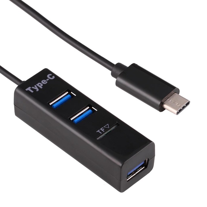 USB Hub Digital One SP00531, C típusú, 3. USB2.0 kimenettel, Kártyaolvasó, Fekete