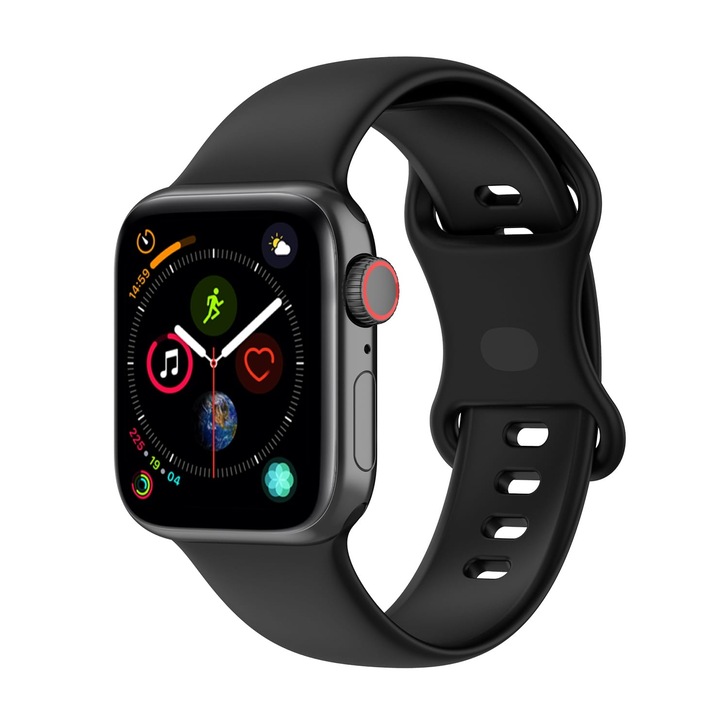 Curea smartwatch din silicon compatibil cu Apple Watch 1/2/3/4/5/6/7/SE, 38/40/41 mm SM, Negru