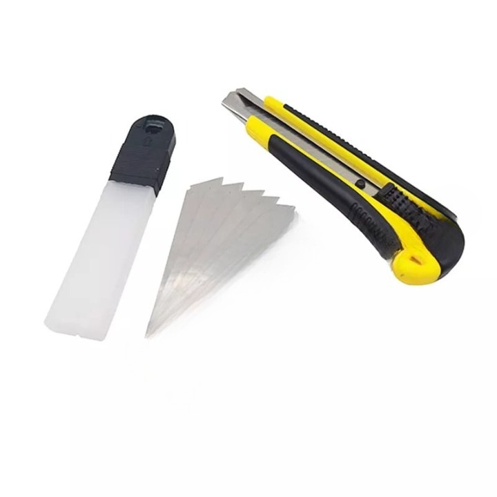 Cutter Utilitar cu 5 Lame Incluse, Dimensiune 18 mm, Material lame SK5, Maner Ergonomic, Negru/Galben
