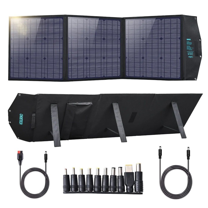 Összecsukható napelem, kempingezés, horgászat, túrázás 120W, 1 X USB TYPE C / 2 X USB TYPE A és DC kimenet, PS-120-3
