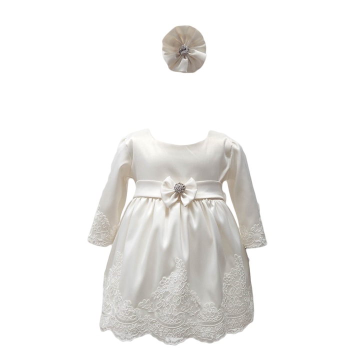 Rochie botez cu maneca lunga, model Regina, culoare alba, varsta 6 luni