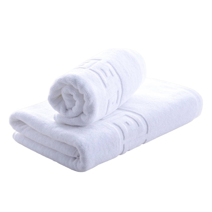 Комплект от 2 бели кърпи с гръцки бордюр, 50x90, 70x140 см