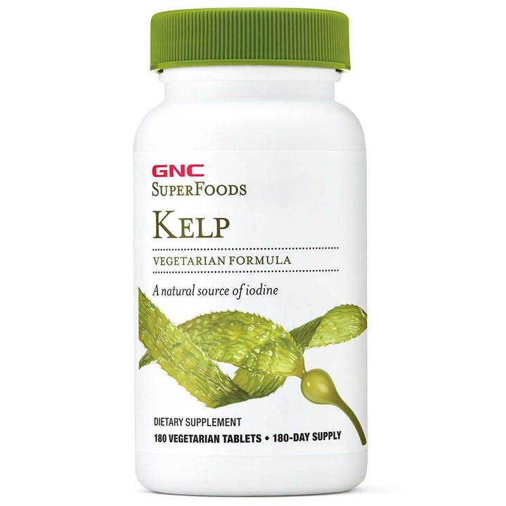 Supliment alimentar Iod din Extract de Kelp, GNC SuperFoods Kelp, 180 tablete vegetale