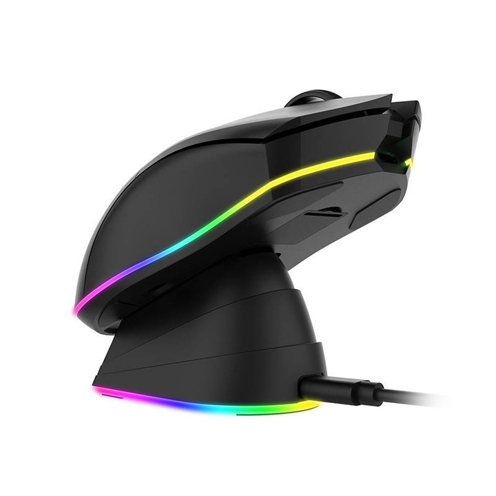Безжична геймърска мишка и зарядна станция Dareu EM901X, 600-6000 dpi, RGB осветление, черна, INN-032549