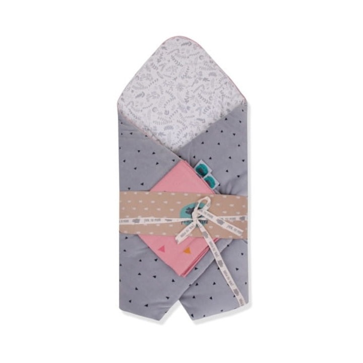 Patura patut, Pink No More, Bumbac/Poliester, 75x75cm, Gri/Roz