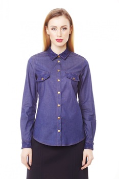 Camasa KVINNA cambrata denim cu dantela, Albastru Camasa KVINNA cambrata denim cu dantela, Albastru