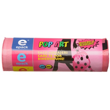 Saci menajeri cu snur Pop-Art Epack, 35L, 20 buc Saci menajeri cu snur Pop-Art Epack, 35L, 20 buc