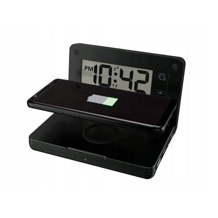 Ceas Desteptator Digital cu Statie de Incarcare QI Display 90x46mm