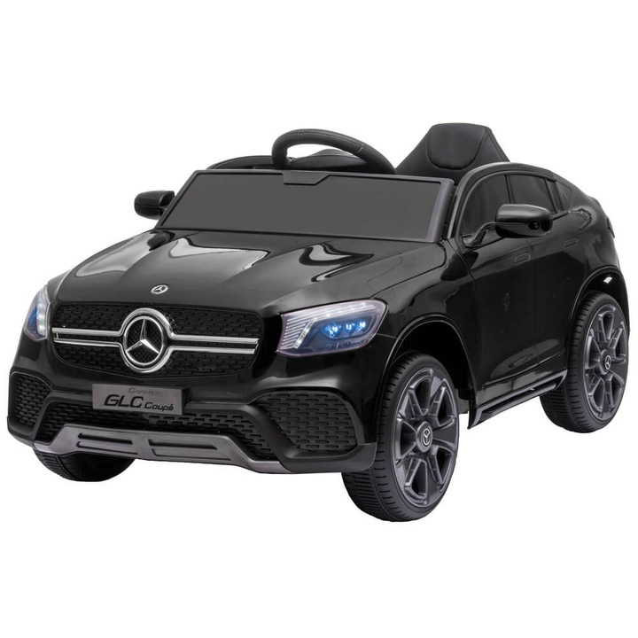 Masinuta electrica Mercedes GLC Coupe, roti din cauciuc EVA, suspensii, 12 Volti, scaun piele, telecomanda cu frecventa unica, neagra