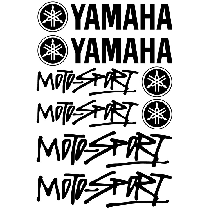 Set 10 Stickere Yamaha, Moto-Sport, Negru, 25 x 30 cm